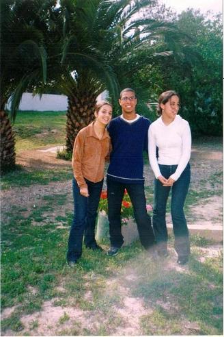 my dear friend houda on my left , and rajae on my right