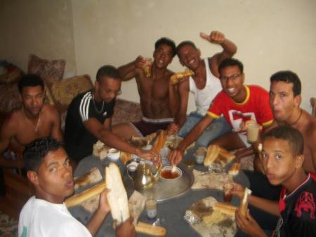 having big breakfast with the friends